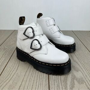 Dr. Marten's Devon Platform Heart Buckle Leather Boots 6 US L White $180